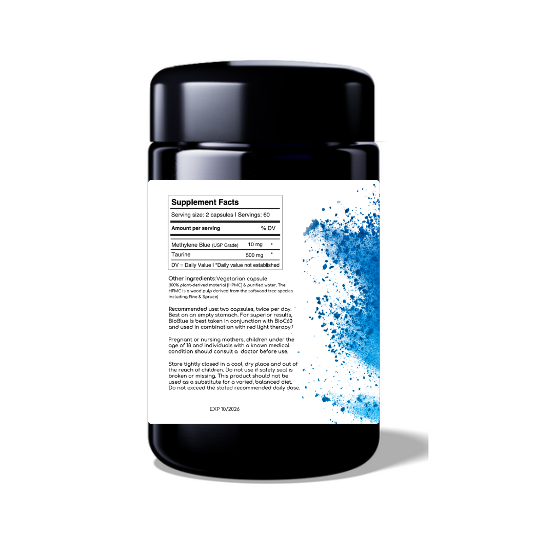 BioBlue Capsules | Methylene Blue Supplement - Support Brain Health & Mitochondrial Function | Red Light Therapy Synergist - USP Grade
