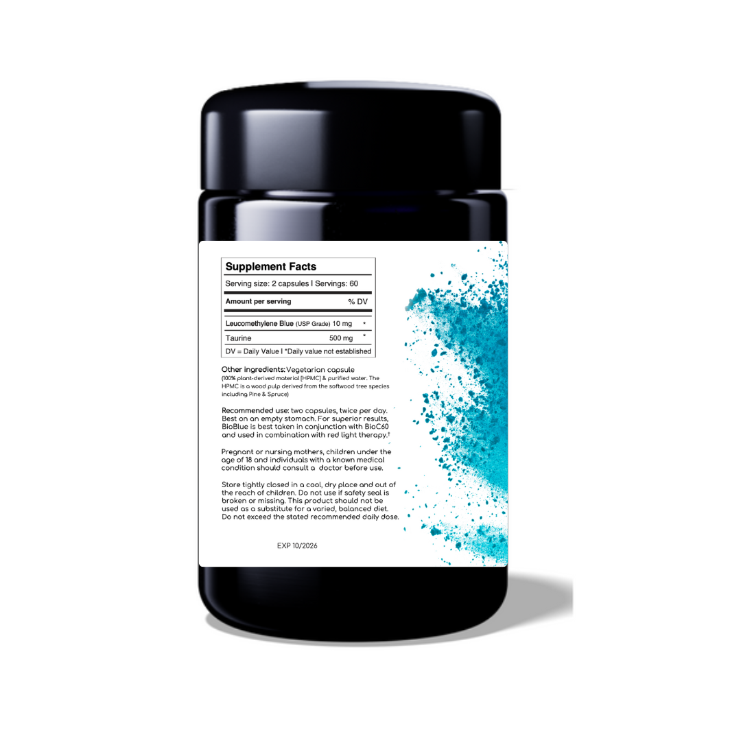 BioBlue Leuco Capsules | Leucomethylene Blue Supplement - Support Brain Health & Mitochondrial Function | Red Light Therapy Synergist - USP Grade