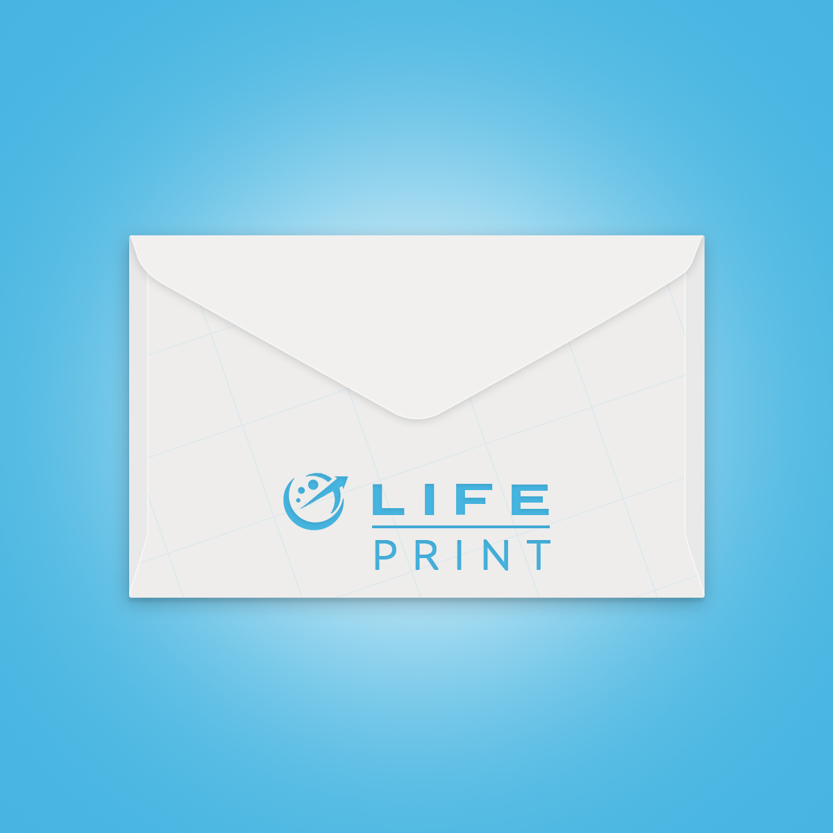 White envelope with 'LIFE PRINT' logo on a blue background