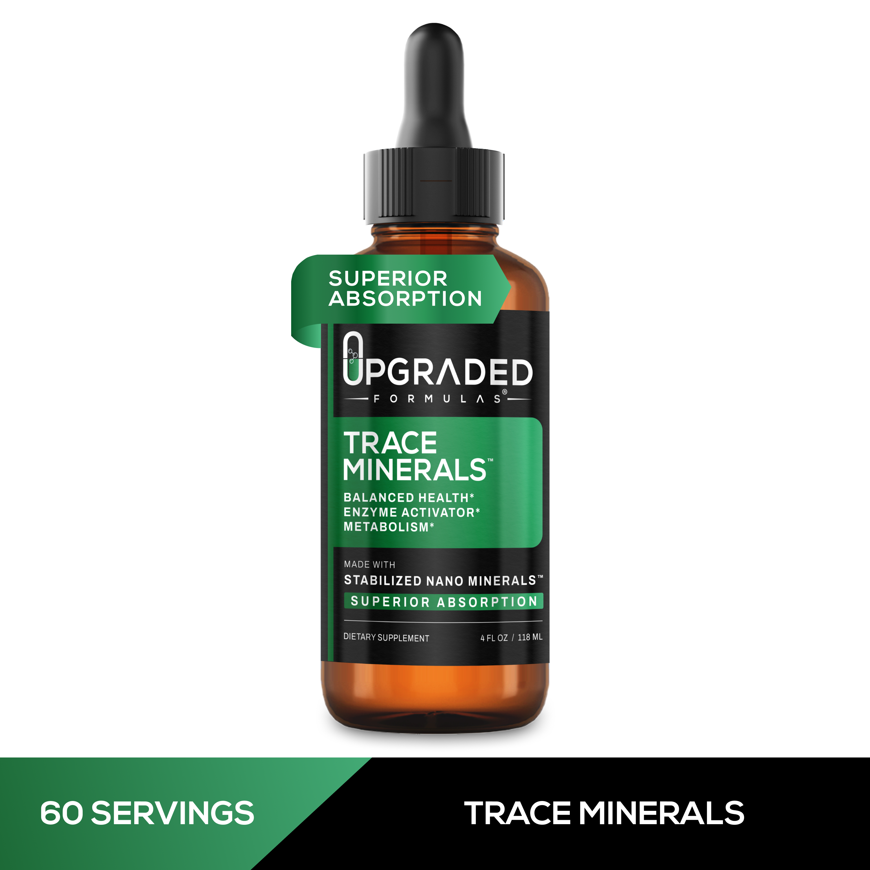 Bottle of 'Upgraded Formulas' trace minerals supplement on a white background